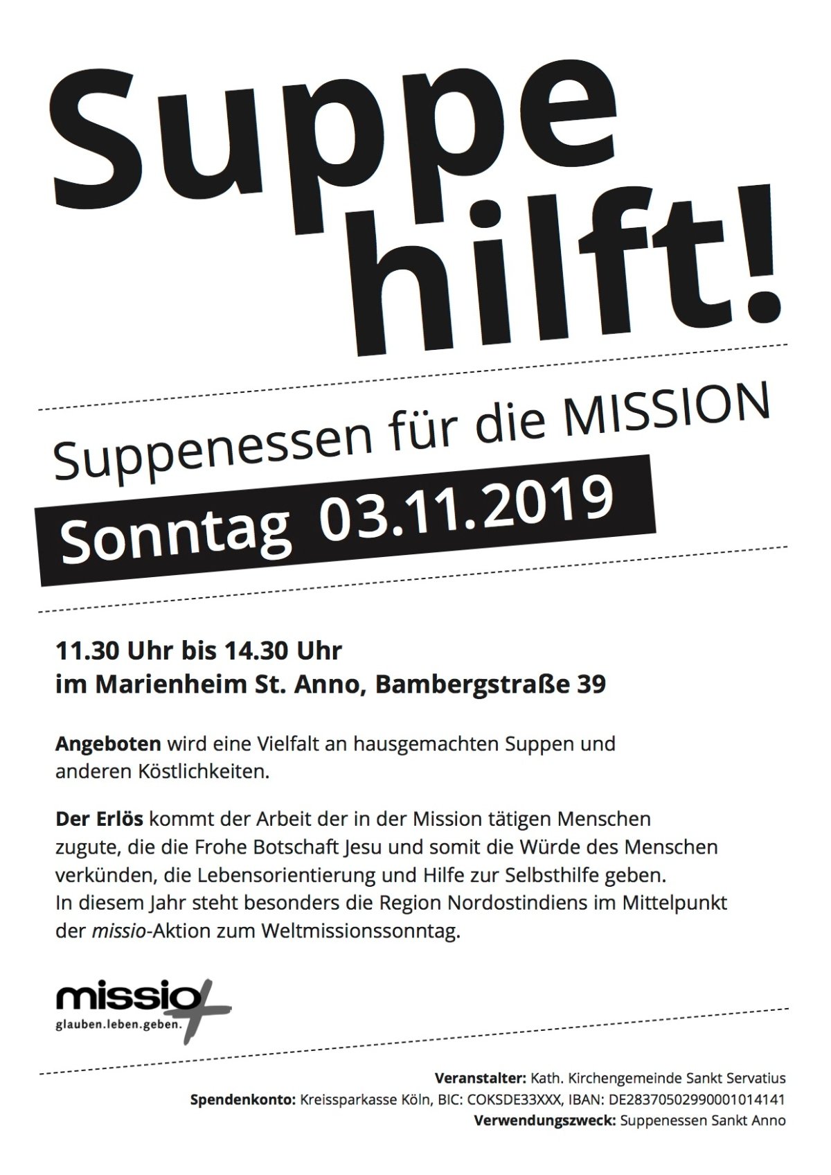 Werbeplakat fürs traditionelle Suppenessen zu Gunsten der Mission (c) Uta Wierig