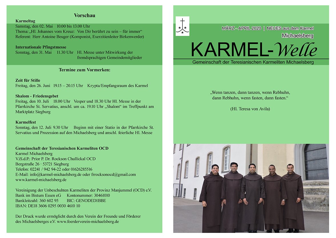 Karmel-Welle für März-April 2020 außen (c) Karmel Michaelsberg