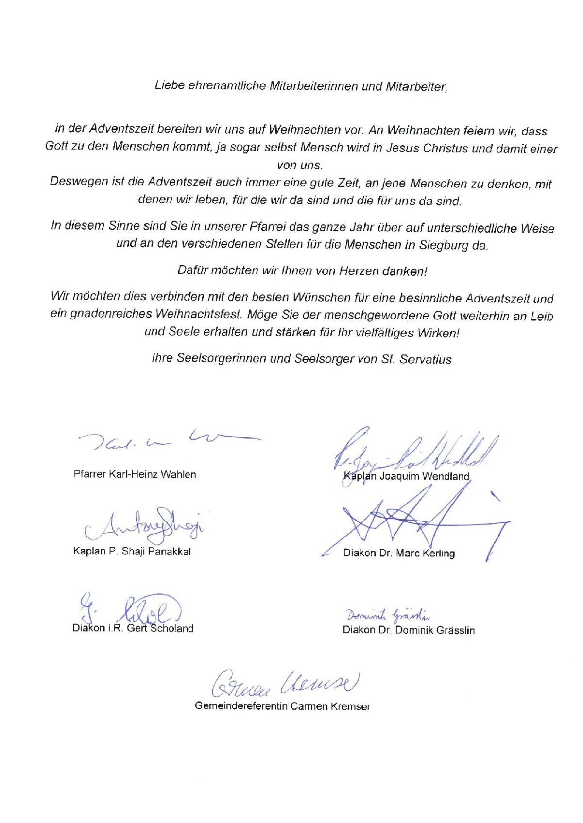 2021 Weihnachtsgruß Ehrenamtler-002 (c) St. Servatius Siegburg