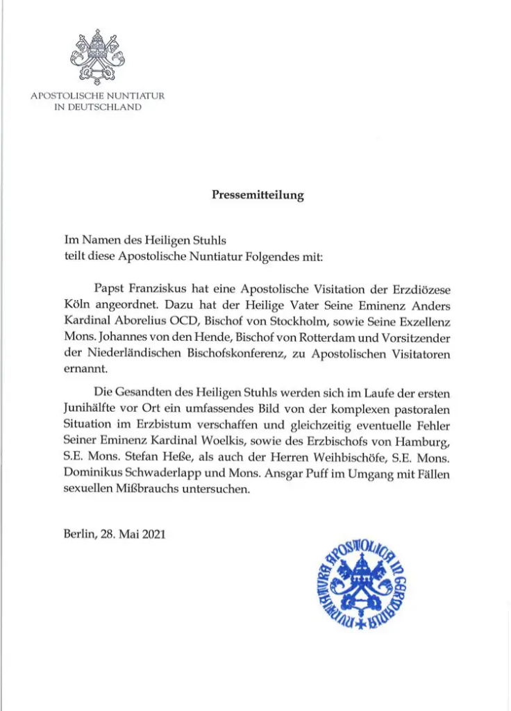 Apostolische Visitation Erzbsitum Köln 2021