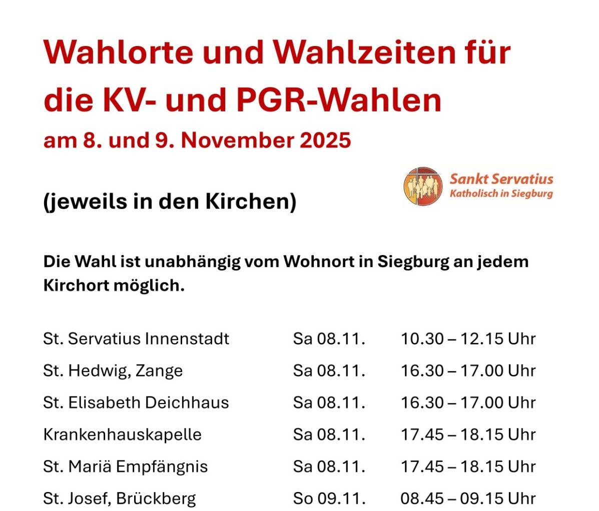 2025_KV und PGR-Wahlen_Wahlorte und Wahlzeiten (c) St. Servatius Siegburg
