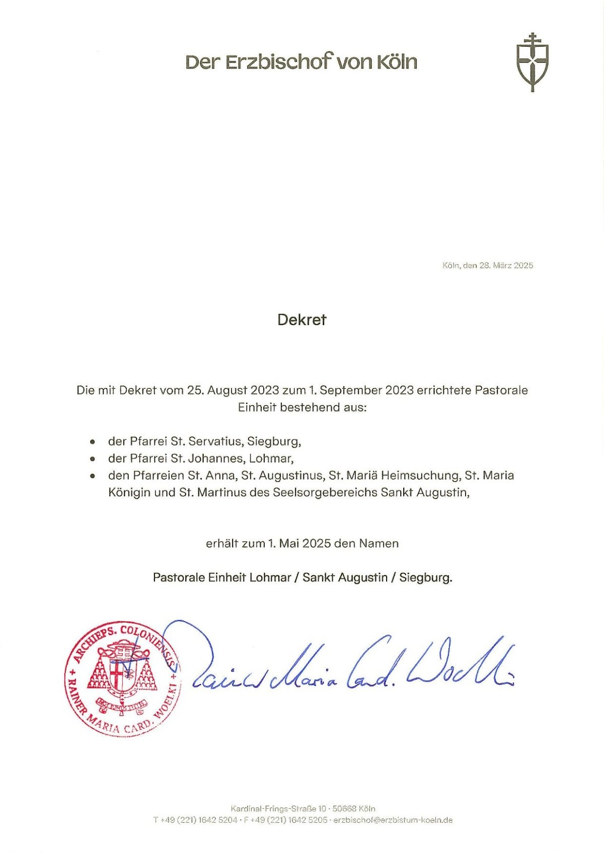 981 PE Lohmar Sankt Augustin Siegburg Dekret Namensgebung-1 (c) Erzbistum Köln