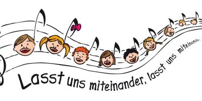 Noten mit singenden Kinderköpfen