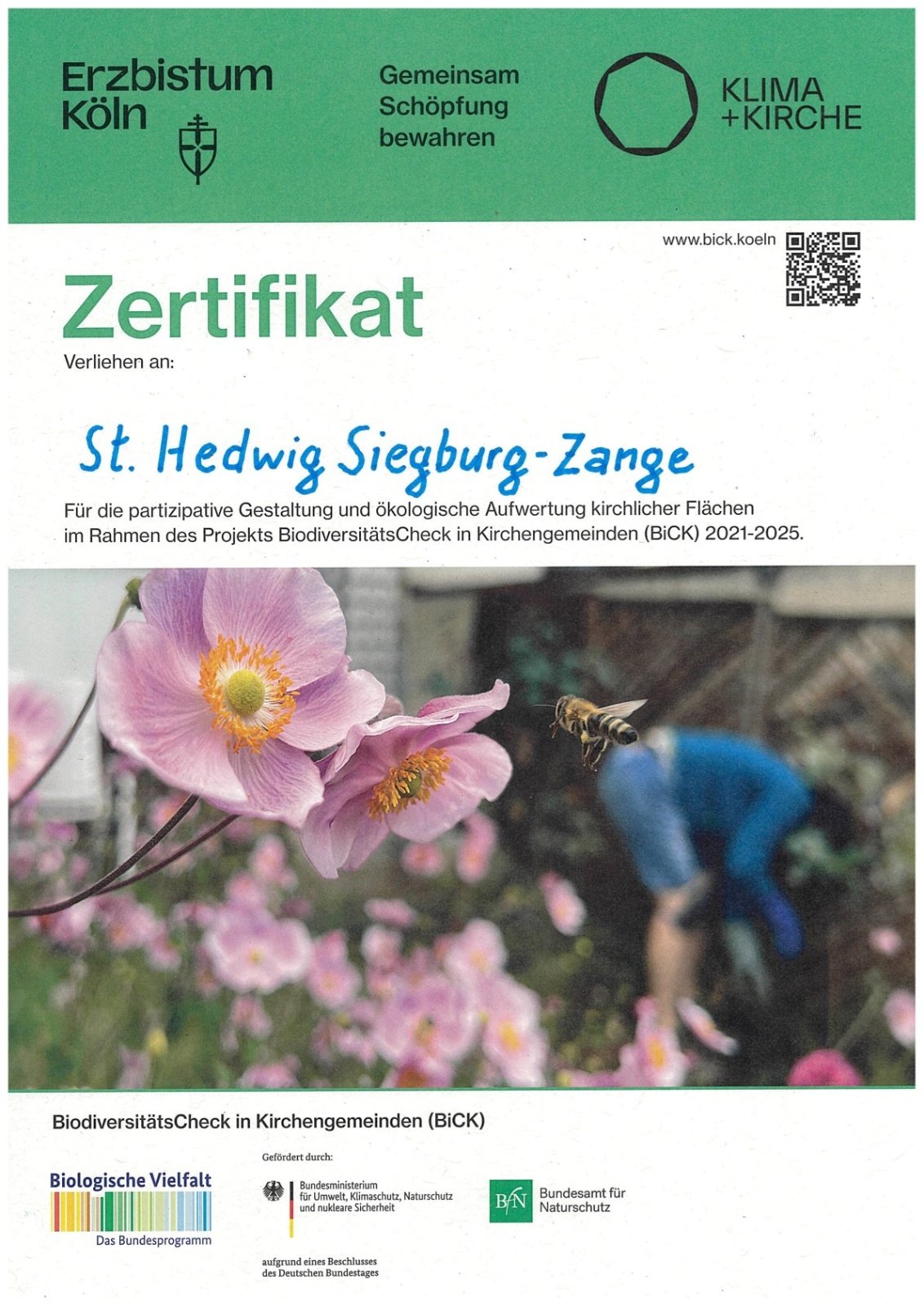 2025_Bick_Zertifikat HedwigsGarten (c) St. Servatius Siegburg