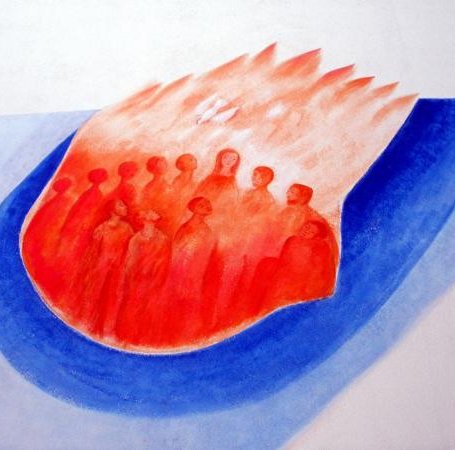 Pfingsten Jünger und Geist (c) Friedbert Simon, Künstler Polykarp Ühlein bei Pfarrbriefservice